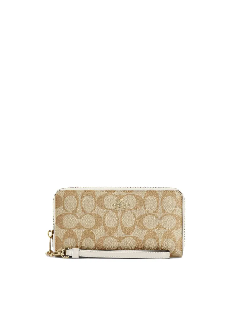 ( AS IS ) Coach Signature Long C4452 Zip Around Wallet In Light Khaki Chalk