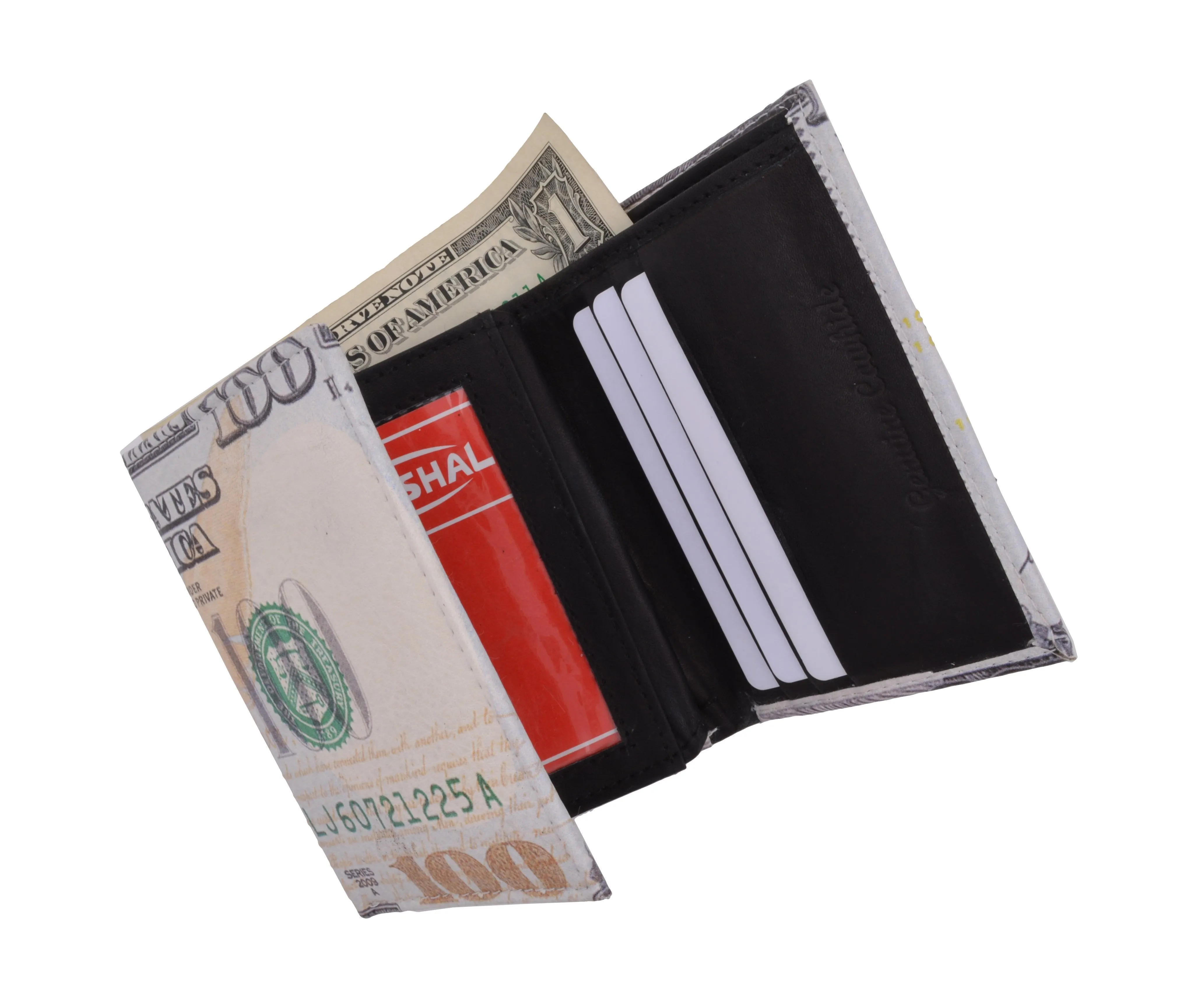 $100 Bill Men's Genuine Leather Credit Card ID Holder Trifold Wallet with Middle Flap 1346-16