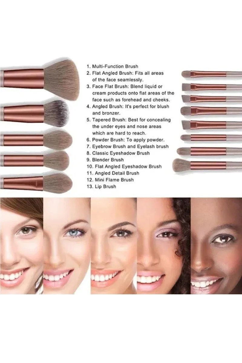13 PCS MAKEUP BRUSH SET WITH STORAGE BAG