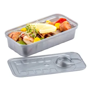 2 oz Rectangle Silver Plastic Tin Can - with Lid - 4" x 2" x 1" - 20 count box