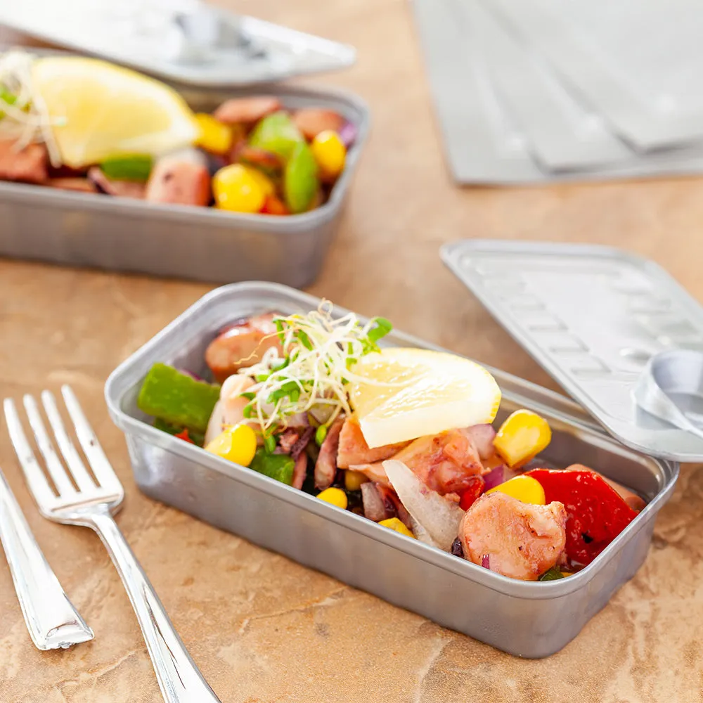 2 oz Rectangle Silver Plastic Tin Can - with Lid - 4" x 2" x 1" - 20 count box