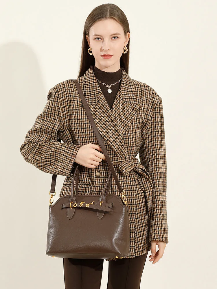 31CM leather large capacity shoulder carrying crossbody bag 2967 coffee