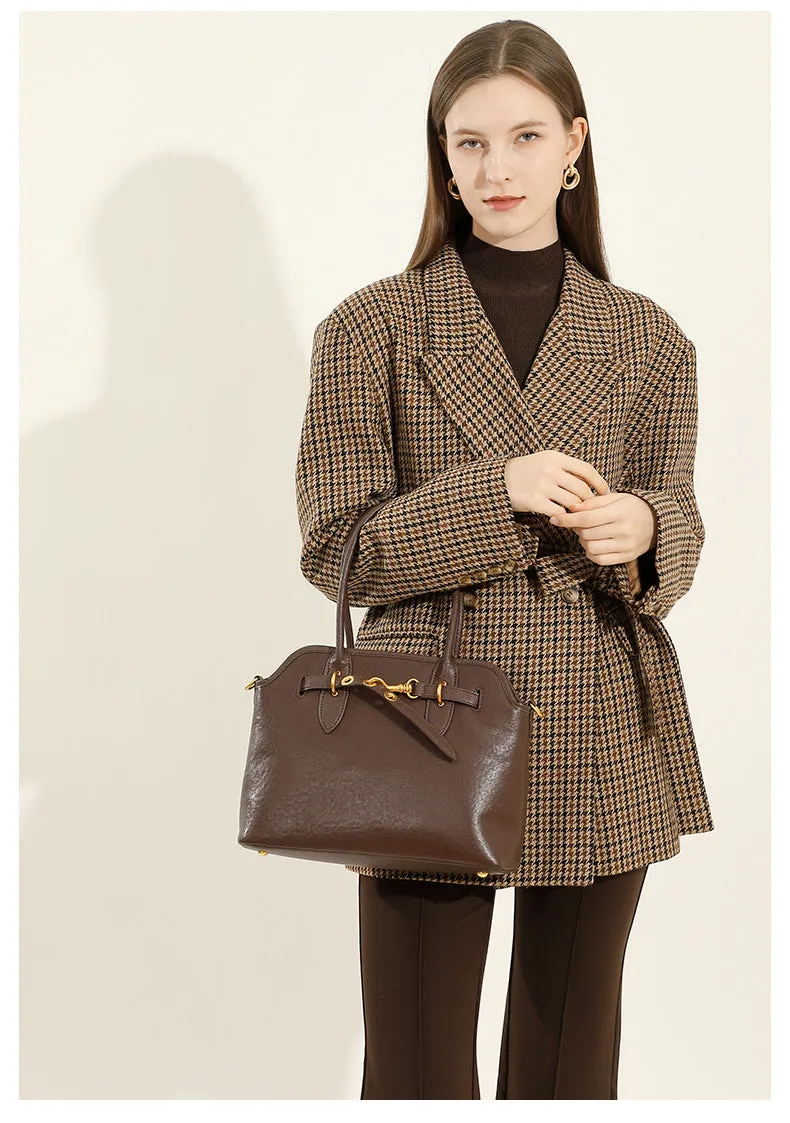 31CM leather large capacity shoulder carrying crossbody bag 2967 coffee