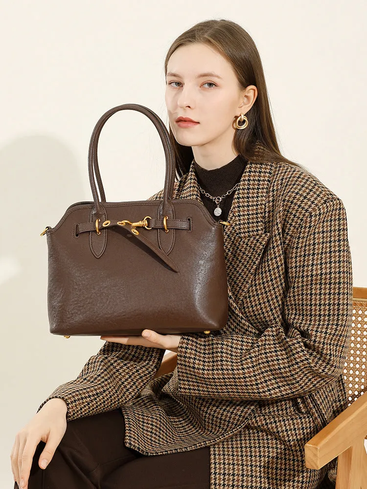 31CM leather large capacity shoulder carrying crossbody bag 2967 coffee