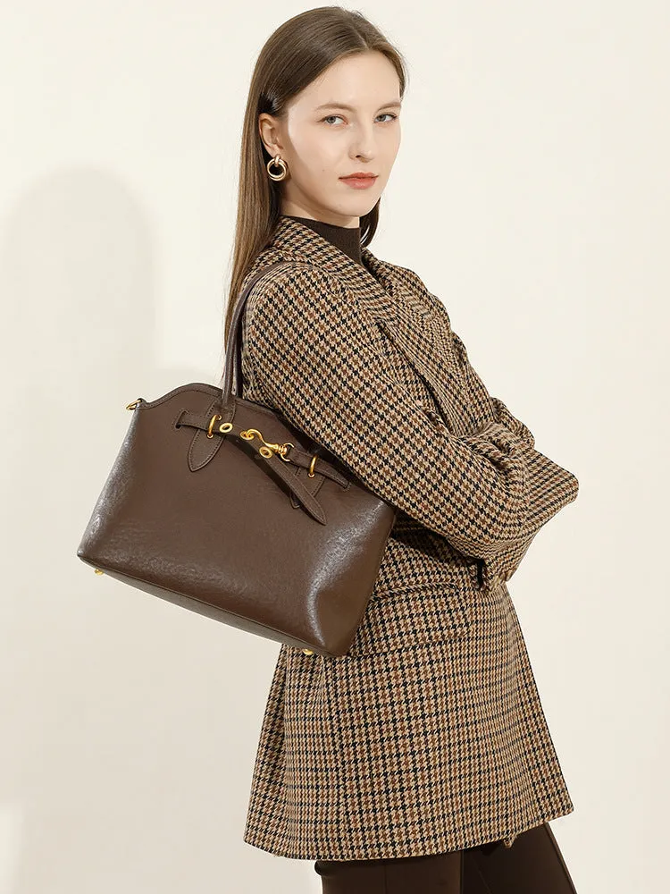 31CM leather large capacity shoulder carrying crossbody bag 2967 coffee