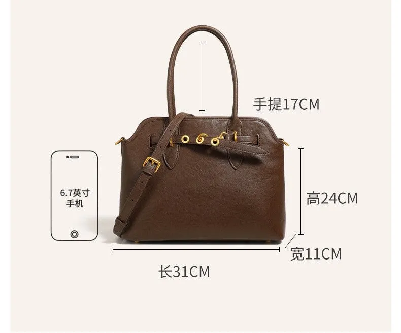 31CM leather large capacity shoulder carrying crossbody bag 2967 coffee