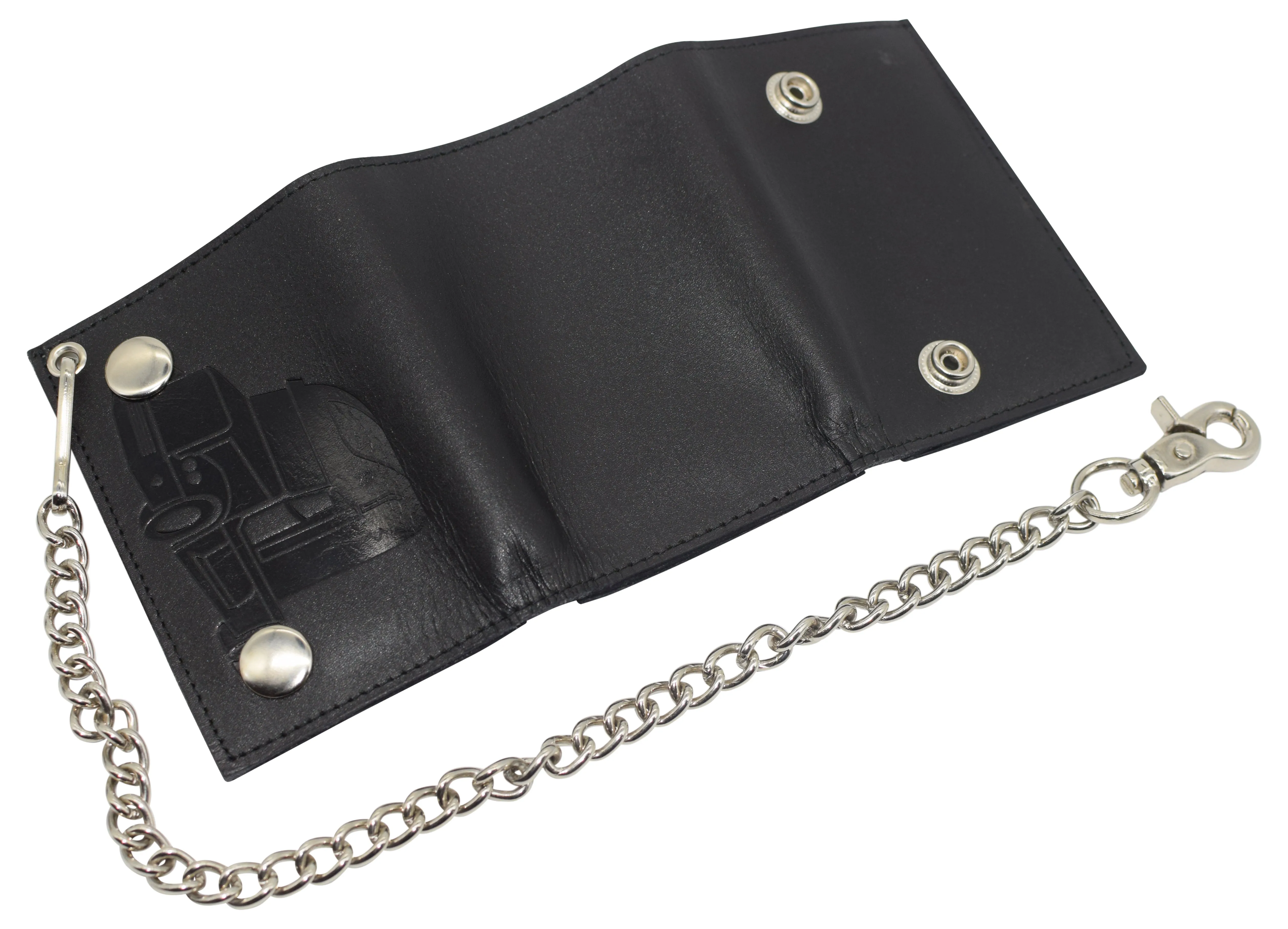 946-31 Men's RFID Blocking Trifold Biker Genuine Leather Steel Chain Truck Wallet Snap closure