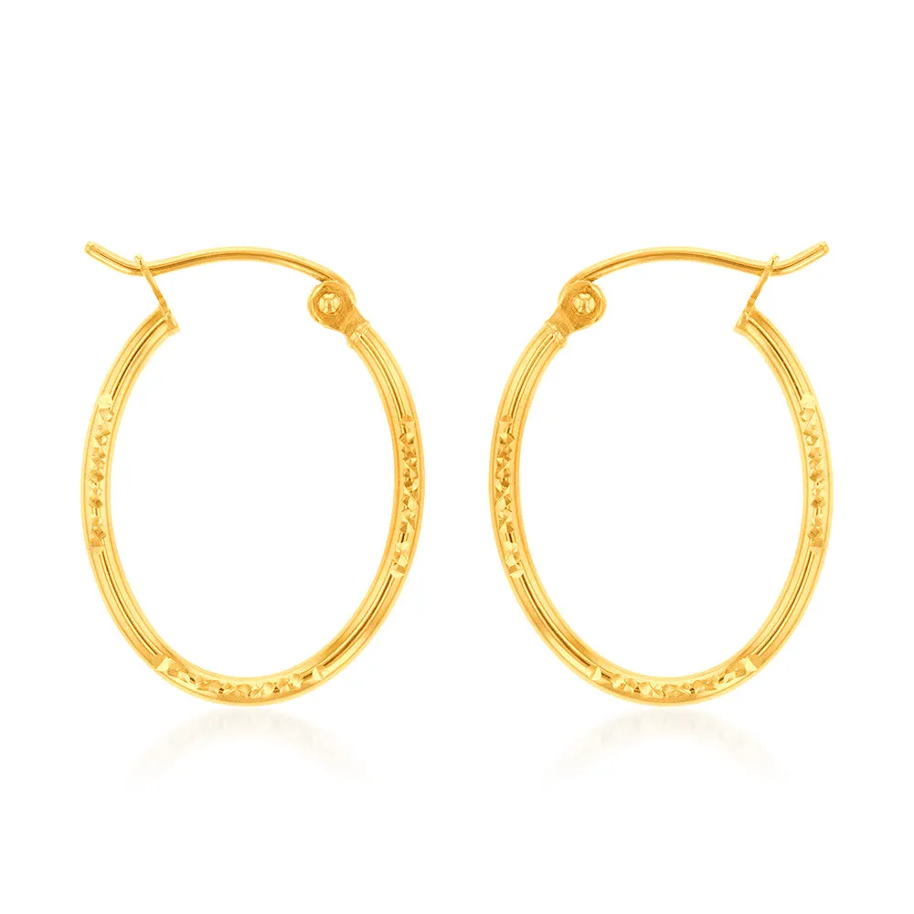9ct Yellow Gold Oval Diamond Cut Lite Hoop Earrings