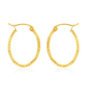 9ct Yellow Gold Oval Diamond Cut Lite Hoop Earrings