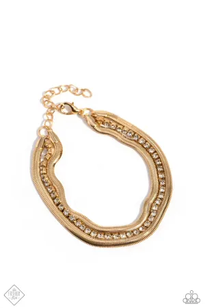 A SQUARE Treasure - Gold - White Rhinestone Herringbone Chain Paparazzi Lobster Claw Bracelet - February 2024 Magnificent Musings