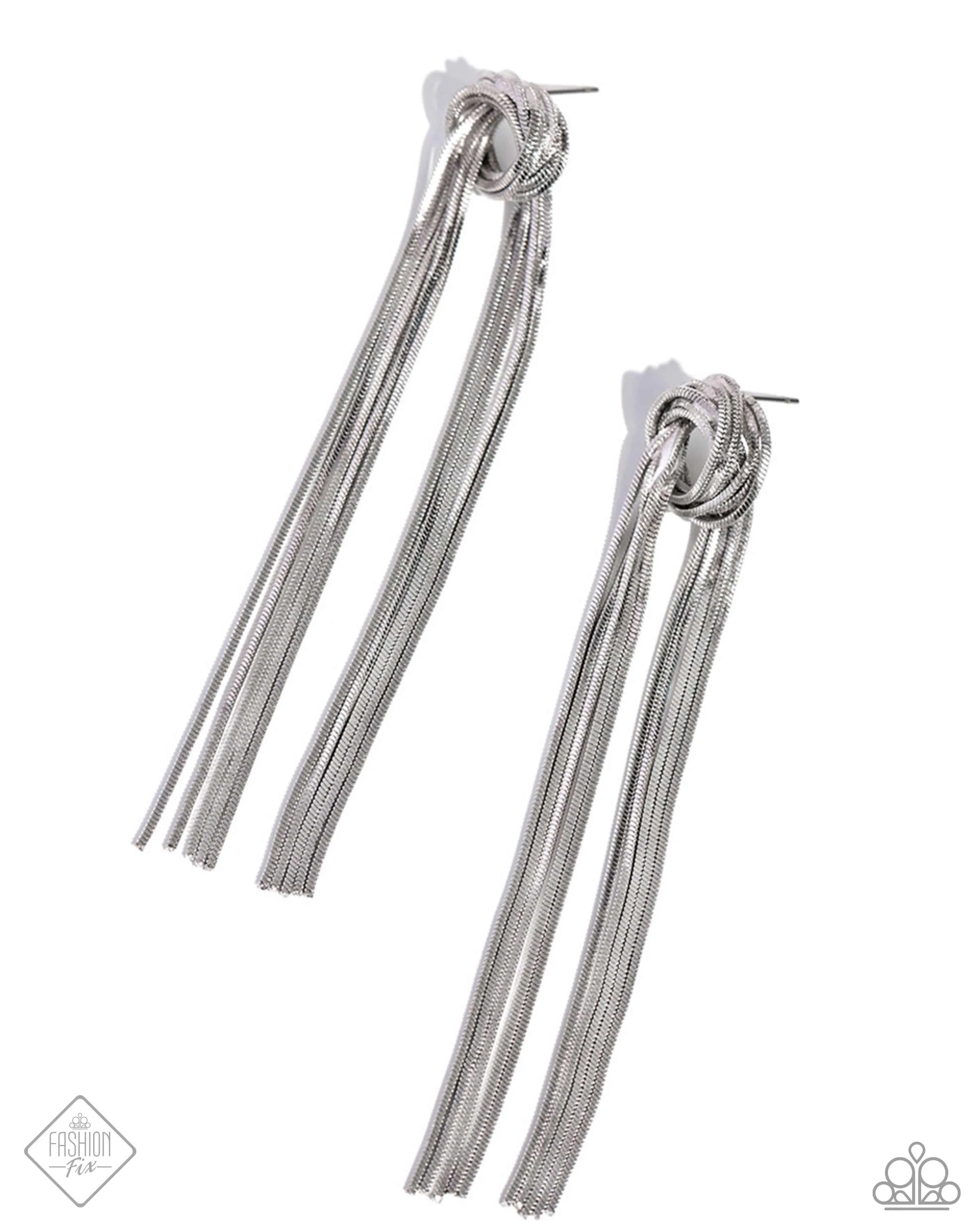 All STRANDS On Deck - Silver - Knotted Chain Paparazzi Post Earrings - April 2024 Magnificent Musings Fashion Fix