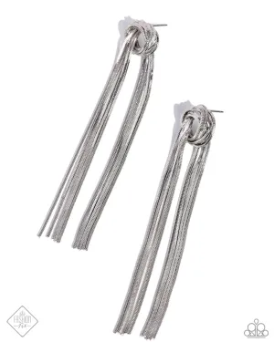 All STRANDS On Deck - Silver - Knotted Chain Paparazzi Post Earrings - April 2024 Magnificent Musings Fashion Fix