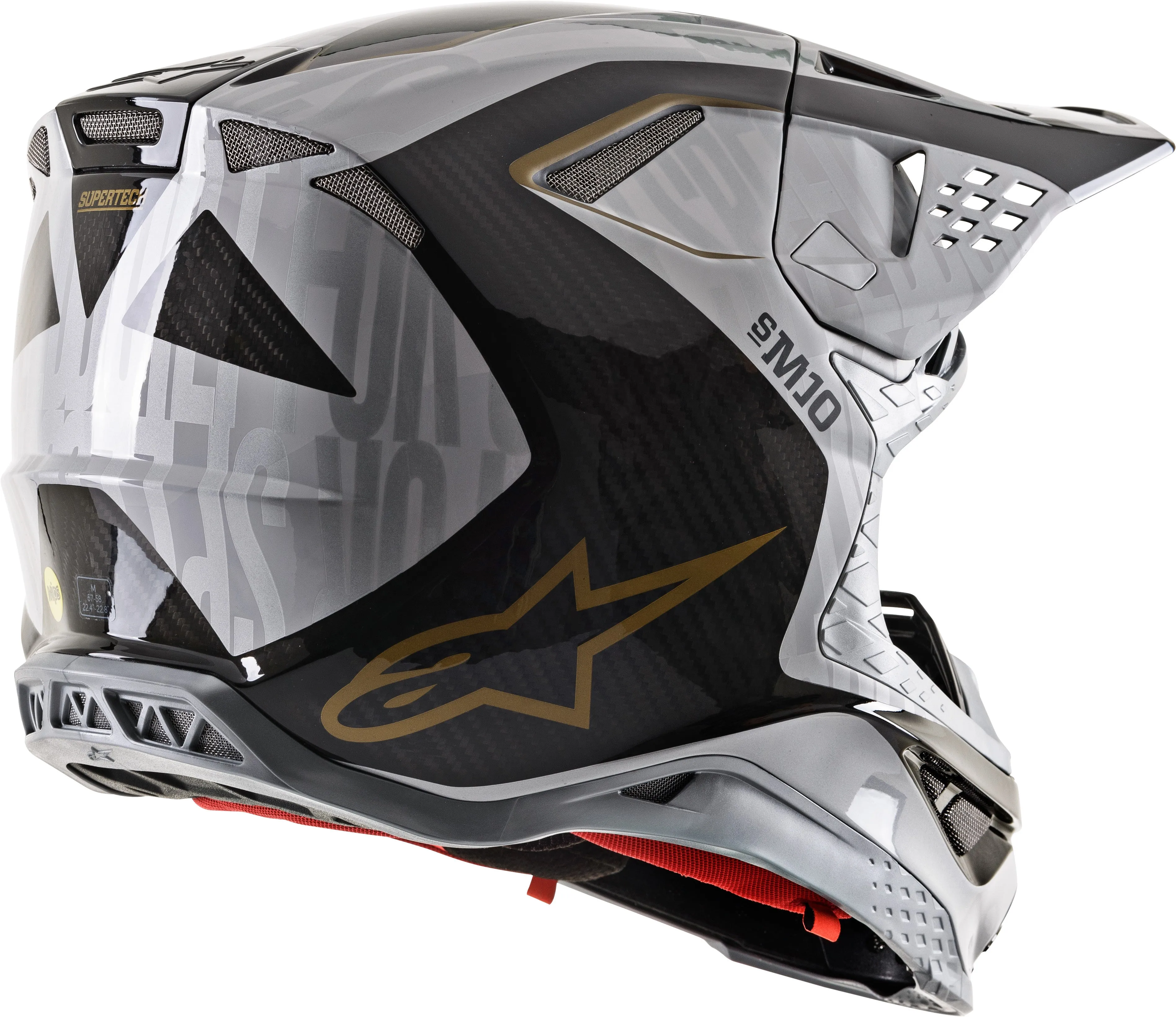 ALPINESTARS S.TECH S-M10 ALLOY HELMET SILVER/BLACK/CARBON/GOLD MD 8301720-1909-M