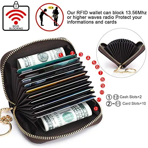 APHISON RFID Credit Card Holder Wallets for Women Leather Cartoon Patterns Zipper Card Case for Ladies Girls / Gift Box 006