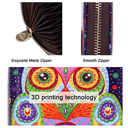 APHISON RFID Credit Card Holder Wallets for Women Leather Cartoon Patterns Zipper Card Case for Ladies Girls / Gift Box 006