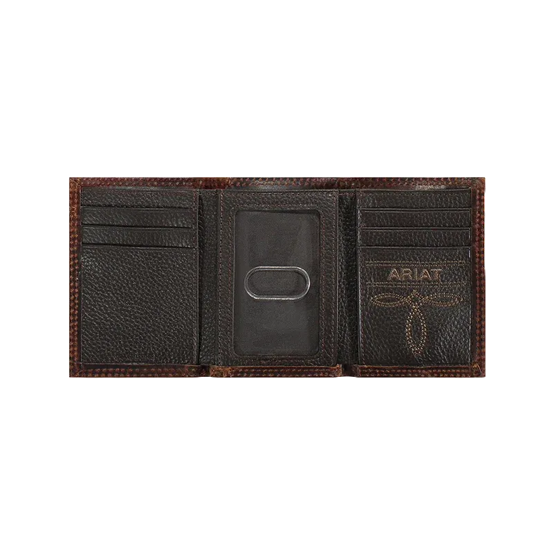 ARIAT Men's Brown Leather Tri-Fold Wallet