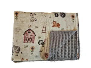 Baby Blanket - Muslin Waffle - Farm / Grey