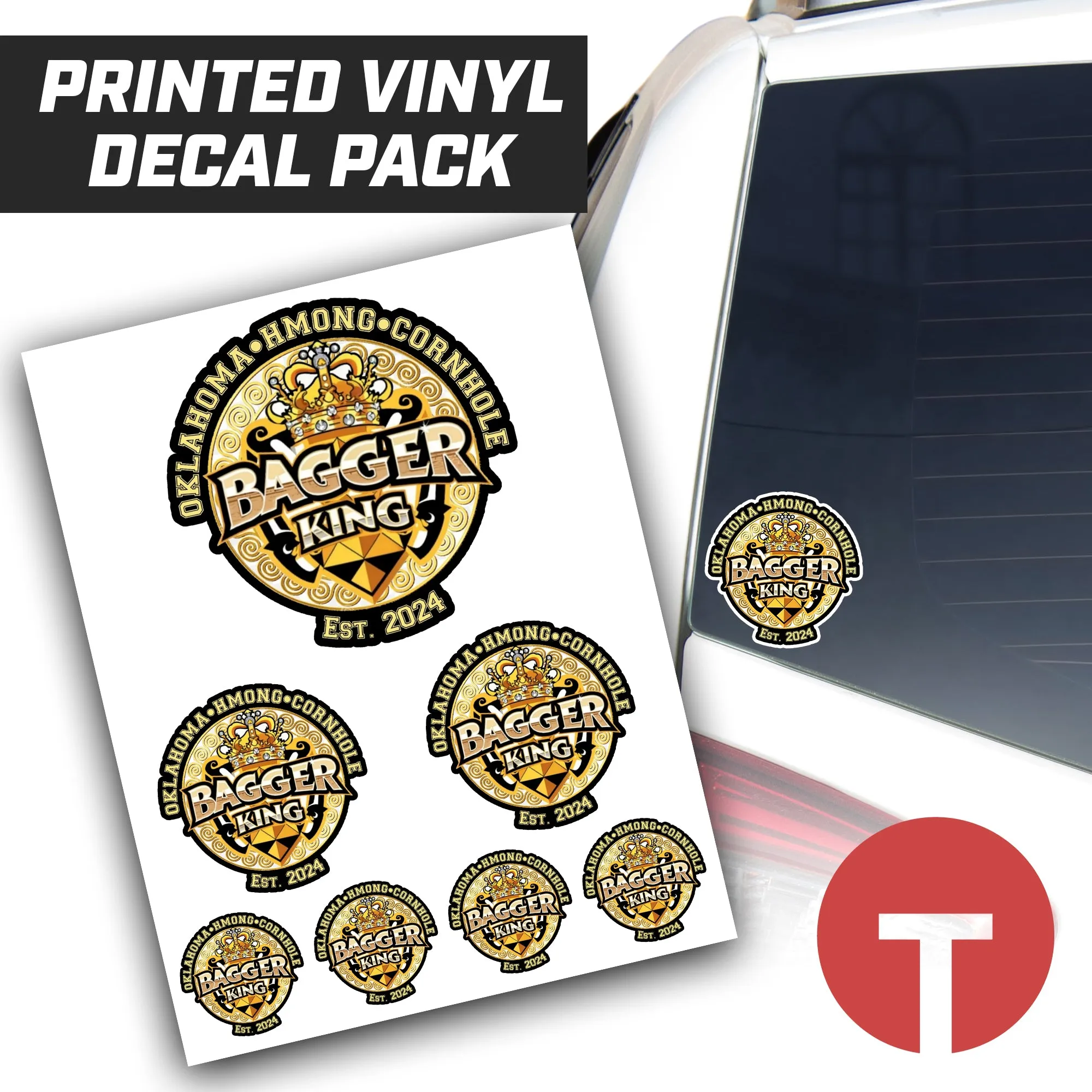 Bagger King - Oklahoma Hmong Cornhole - Logo Vinyl Decal Pack