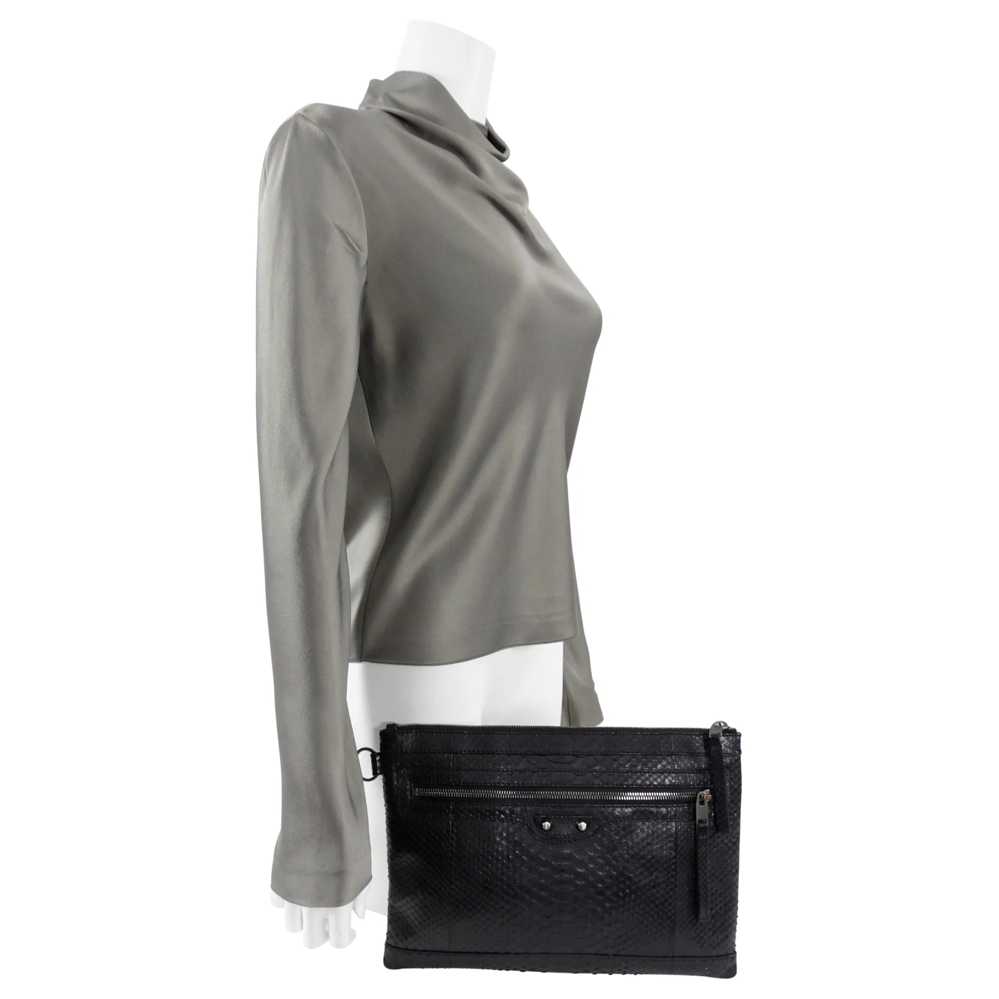 Balenciaga Black Python Arena Classic Clutch Bag