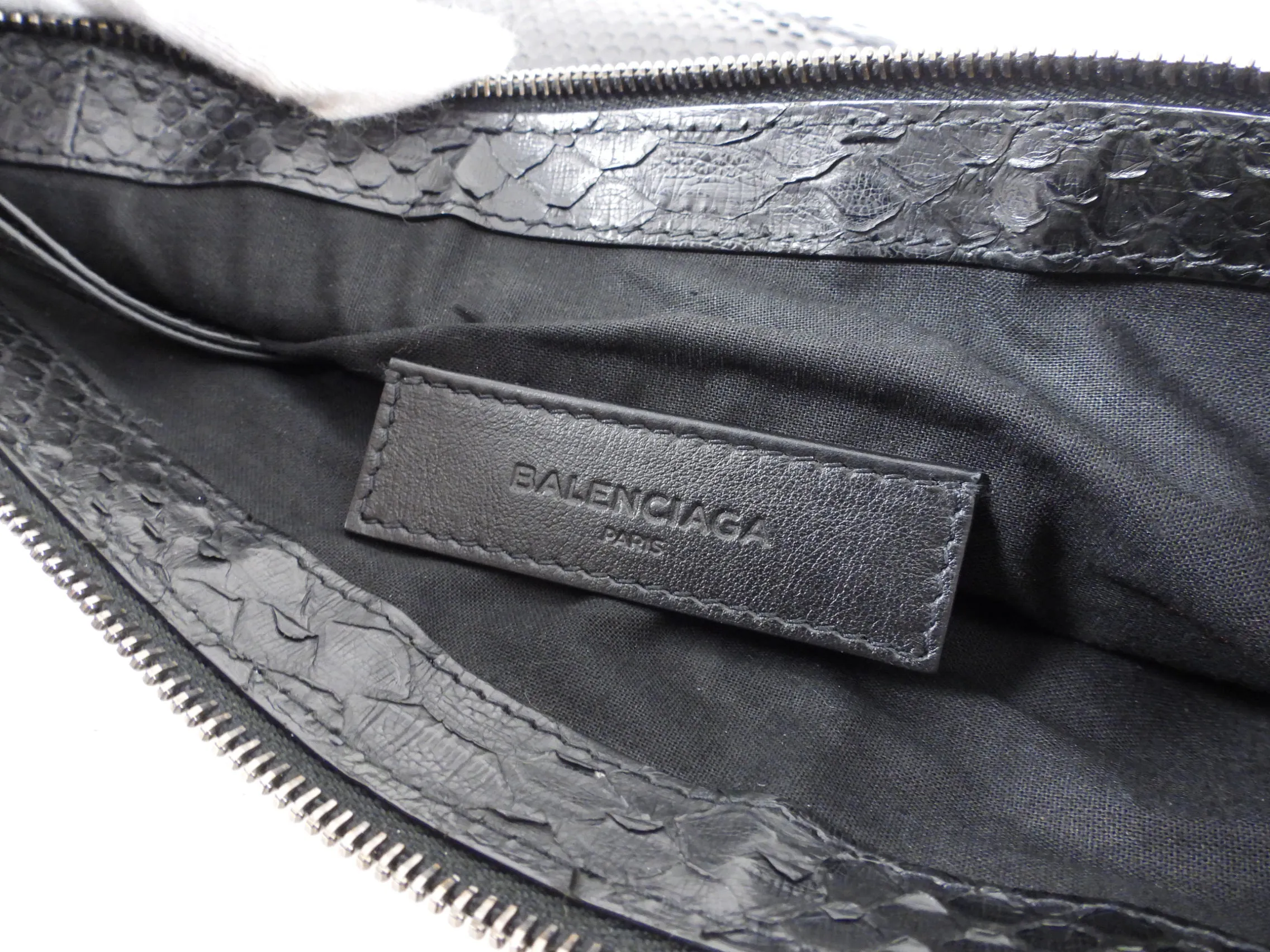 Balenciaga Black Python Arena Classic Clutch Bag
