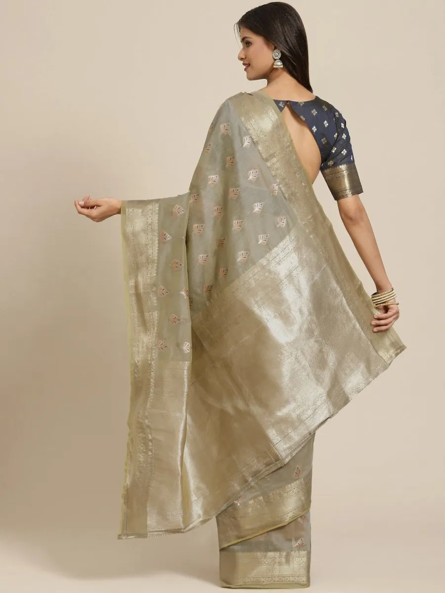 Beige Ethnic Motifs Zari Woven Banarasi Saree