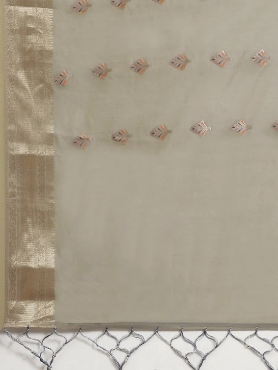 Beige Ethnic Motifs Zari Woven Banarasi Saree