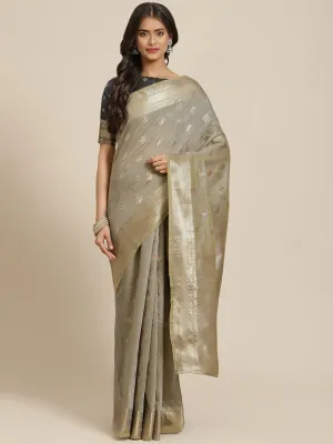 Beige Ethnic Motifs Zari Woven Banarasi Saree