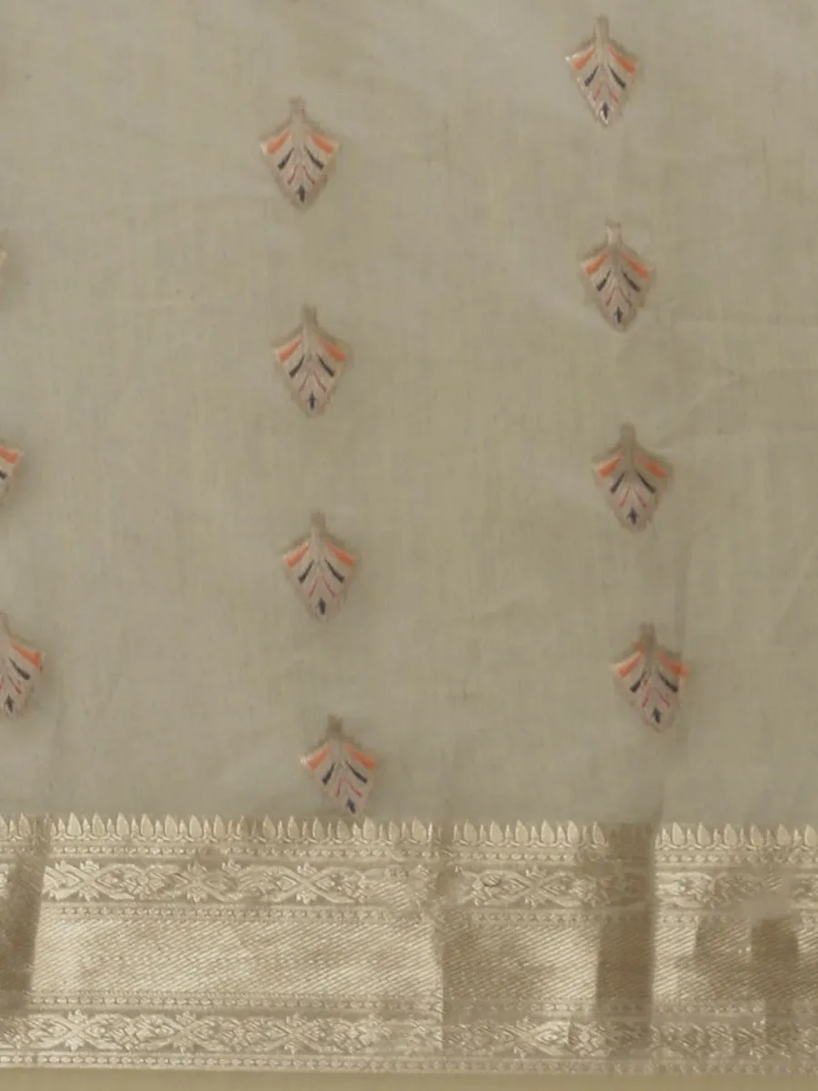 Beige Ethnic Motifs Zari Woven Banarasi Saree