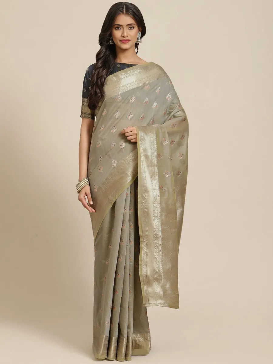 Beige Ethnic Motifs Zari Woven Banarasi Saree