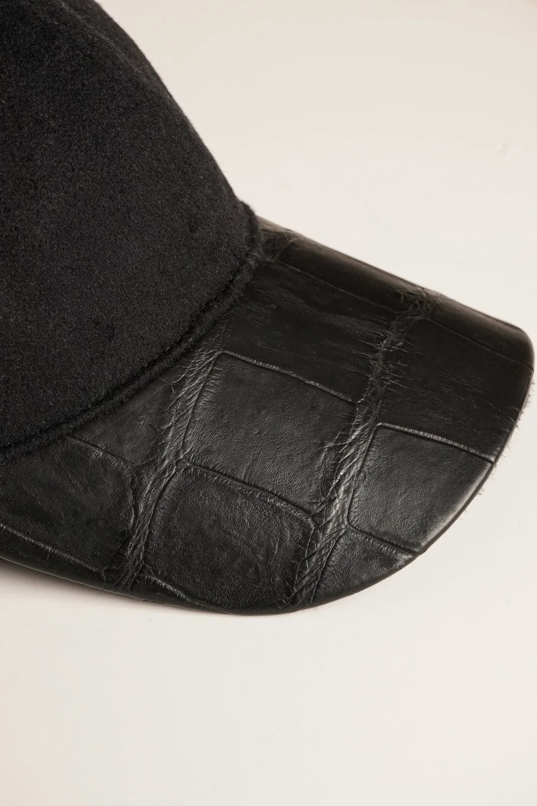 Black Textile & Crocodile Leather Cap