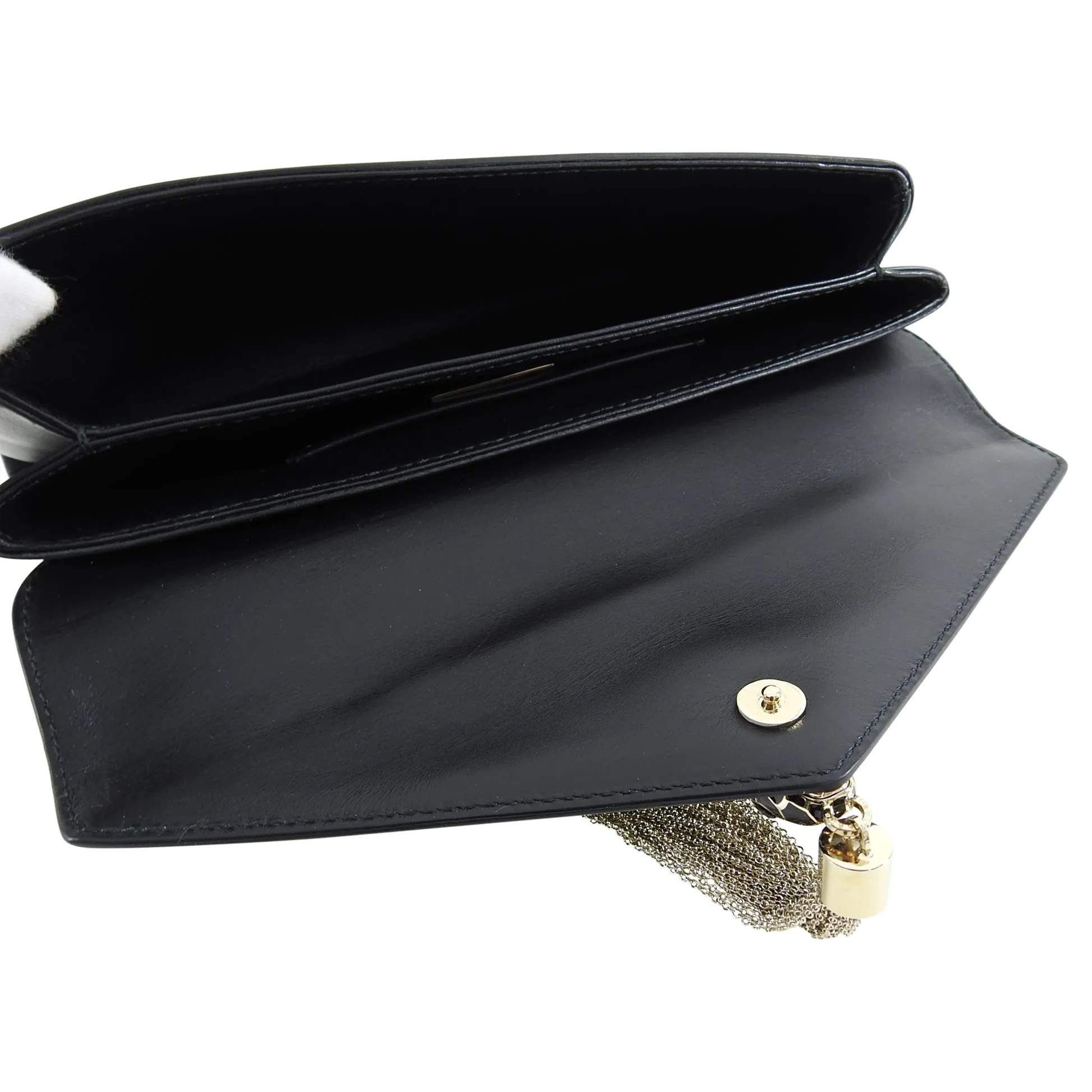 Bulgari Cocktail Serpenti Enamel Snake Black Leather Clutch Bag