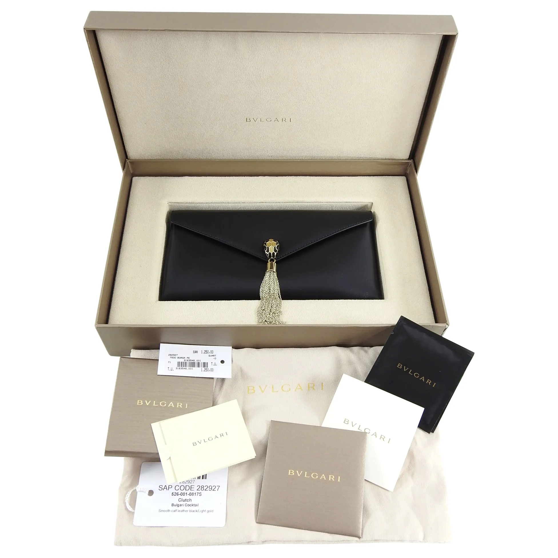 Bulgari Cocktail Serpenti Enamel Snake Black Leather Clutch Bag
