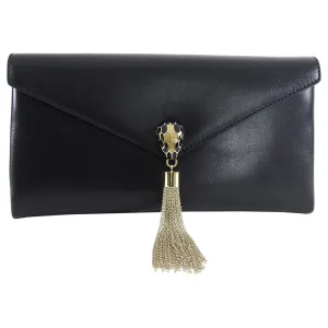 Bulgari Cocktail Serpenti Enamel Snake Black Leather Clutch Bag