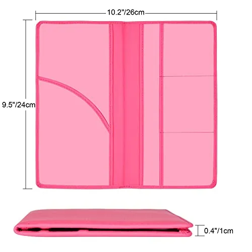 Car Registration and Insurance Holder, Vehicle Glove Box Car Organizer Men Women Wallet Accessories Case with Magnetic Shut for Cards, Essential Document, Driver License by Cacturism, Hot Pink