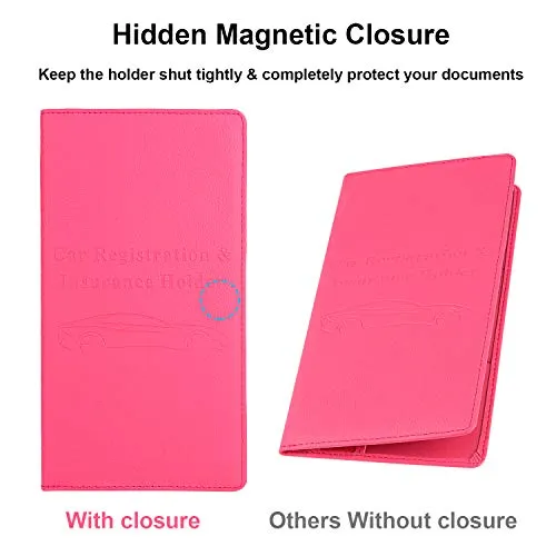 Car Registration and Insurance Holder, Vehicle Glove Box Car Organizer Men Women Wallet Accessories Case with Magnetic Shut for Cards, Essential Document, Driver License by Cacturism, Hot Pink