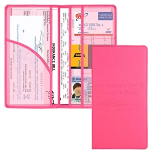 Car Registration and Insurance Holder, Vehicle Glove Box Car Organizer Men Women Wallet Accessories Case with Magnetic Shut for Cards, Essential Document, Driver License by Cacturism, Hot Pink