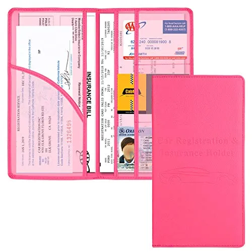 Car Registration and Insurance Holder, Vehicle Glove Box Car Organizer Men Women Wallet Accessories Case with Magnetic Shut for Cards, Essential Document, Driver License by Cacturism, Hot Pink