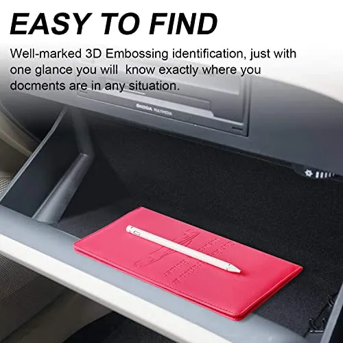 Car Registration and Insurance Holder, Vehicle Glove Box Car Organizer Men Women Wallet Accessories Case with Magnetic Shut for Cards, Essential Document, Driver License by Cacturism, Hot Pink