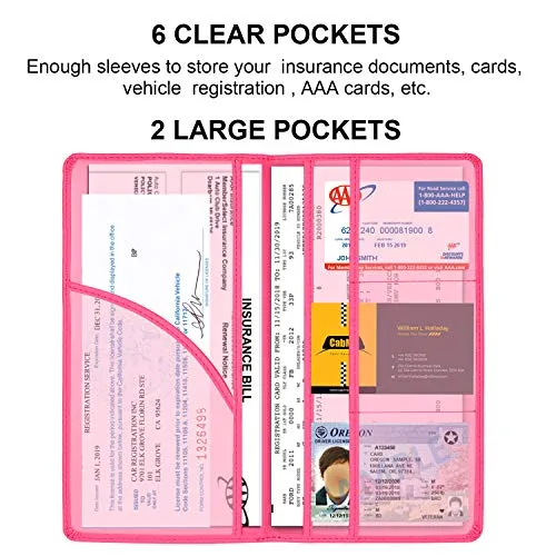 Car Registration and Insurance Holder, Vehicle Glove Box Car Organizer Men Women Wallet Accessories Case with Magnetic Shut for Cards, Essential Document, Driver License by Cacturism, Hot Pink