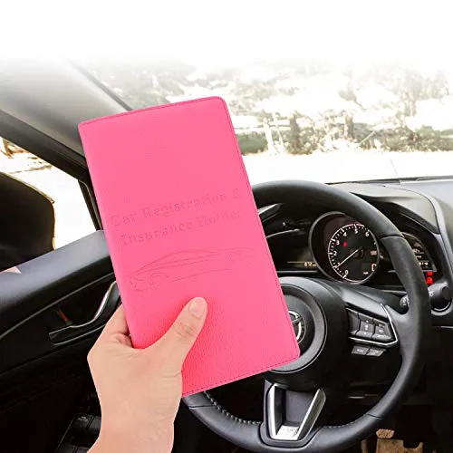 Car Registration and Insurance Holder, Vehicle Glove Box Car Organizer Men Women Wallet Accessories Case with Magnetic Shut for Cards, Essential Document, Driver License by Cacturism, Hot Pink