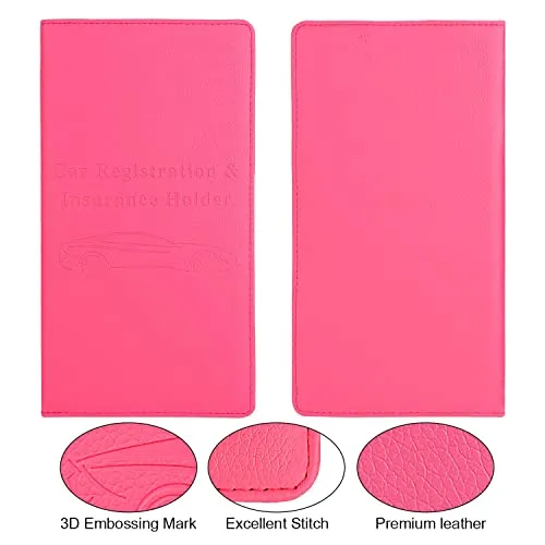 Car Registration and Insurance Holder, Vehicle Glove Box Car Organizer Men Women Wallet Accessories Case with Magnetic Shut for Cards, Essential Document, Driver License by Cacturism, Hot Pink
