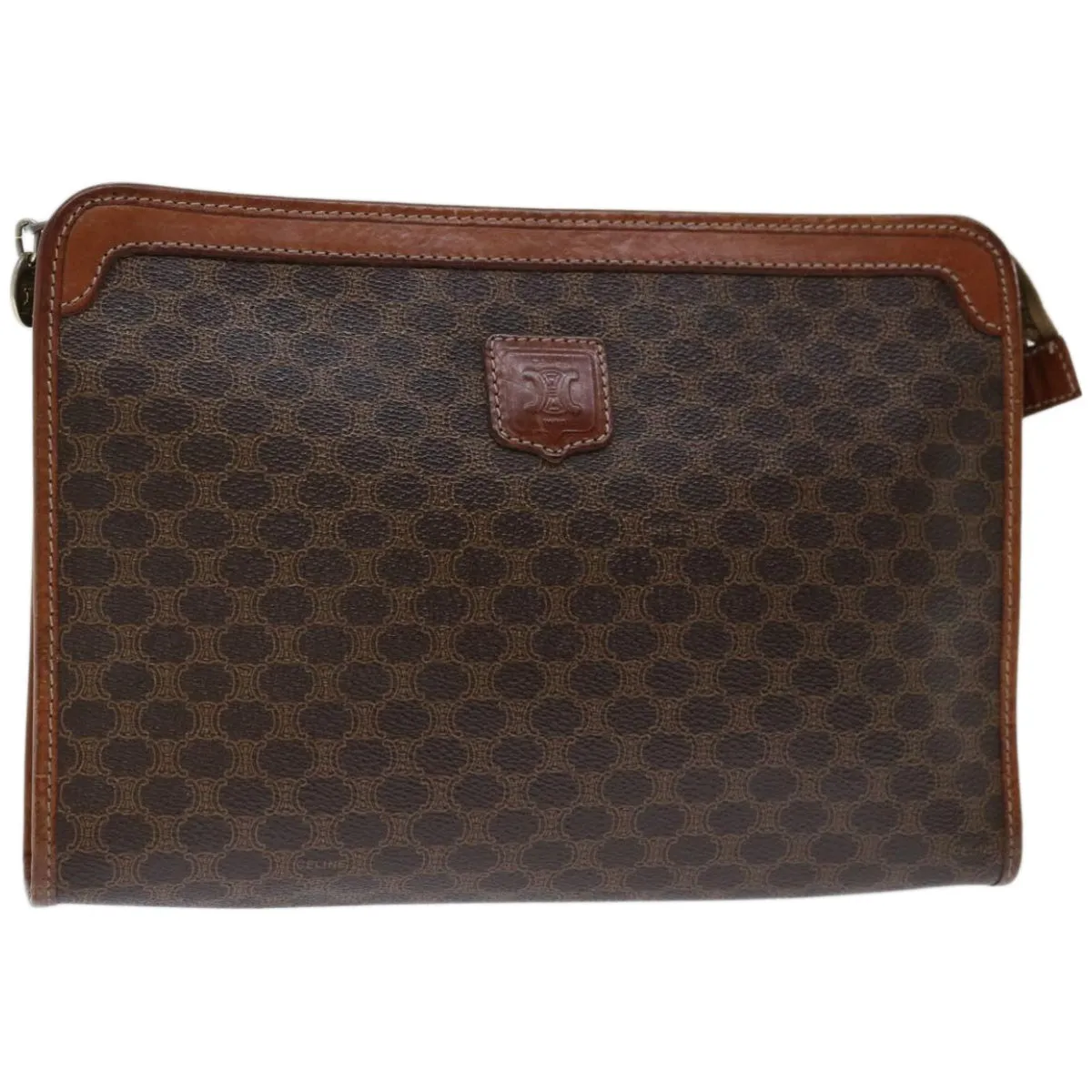 CELINE Macadam Canvas Clutch Bag PVC Brown Auth 68199