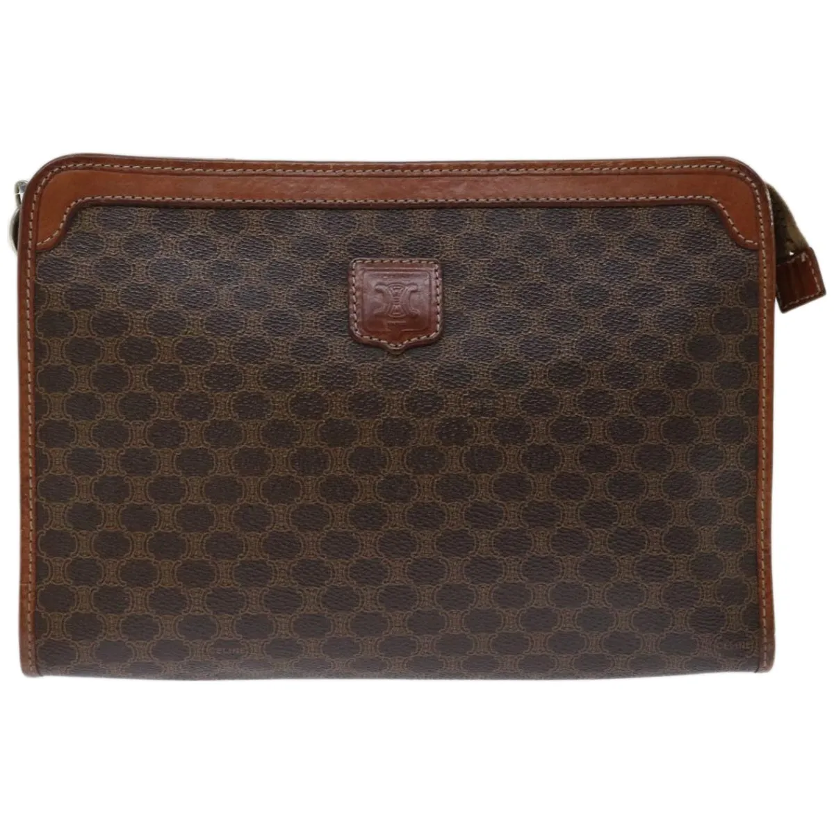 CELINE Macadam Canvas Clutch Bag PVC Brown Auth 68199
