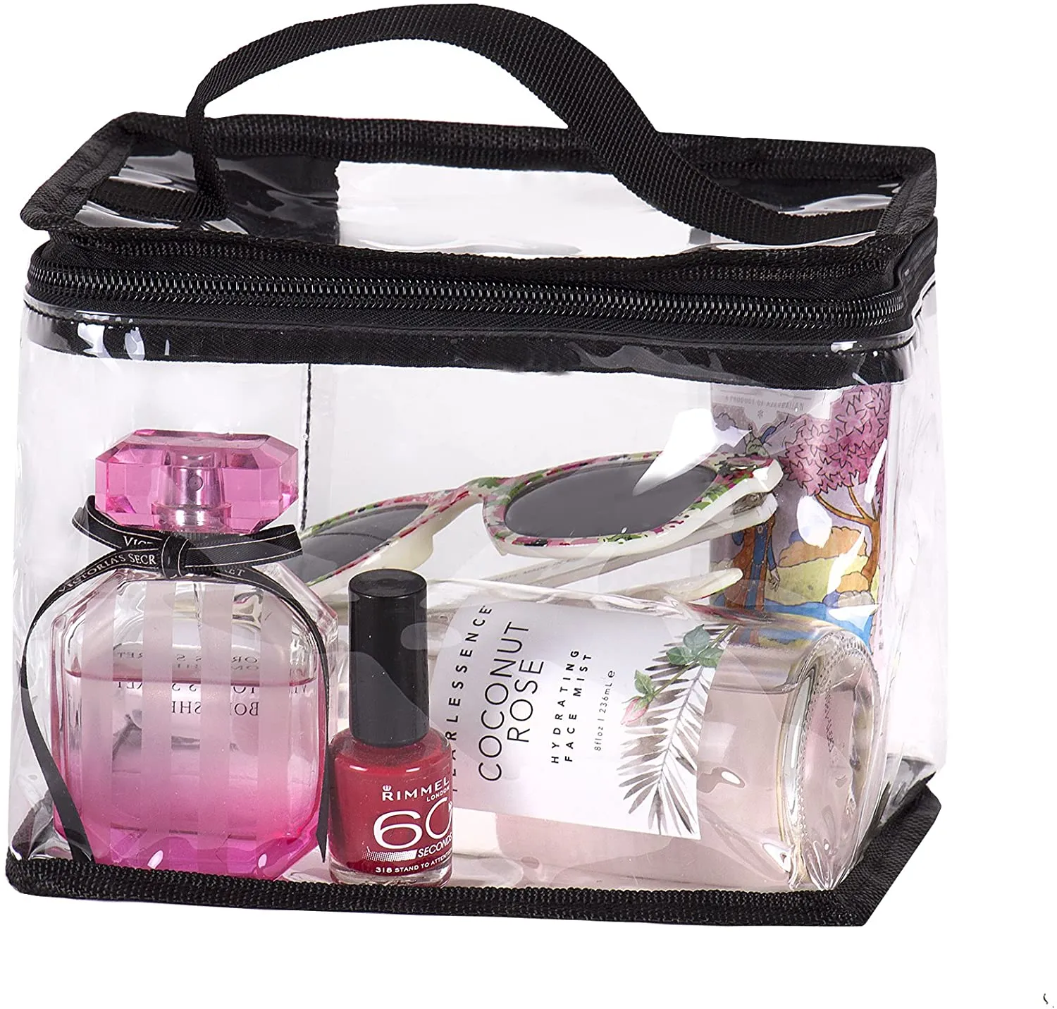 Clear Travel Train Bag for Lunch Case Carry On or Cosmetics Makeup Toiletries with Top Handle Large