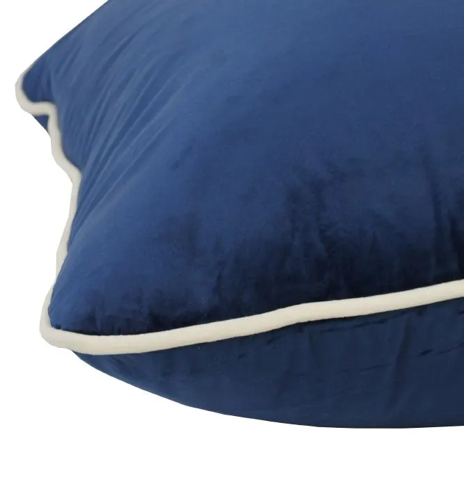 Coco Piped Velvet Cushions - French Navy ( White Trim )
