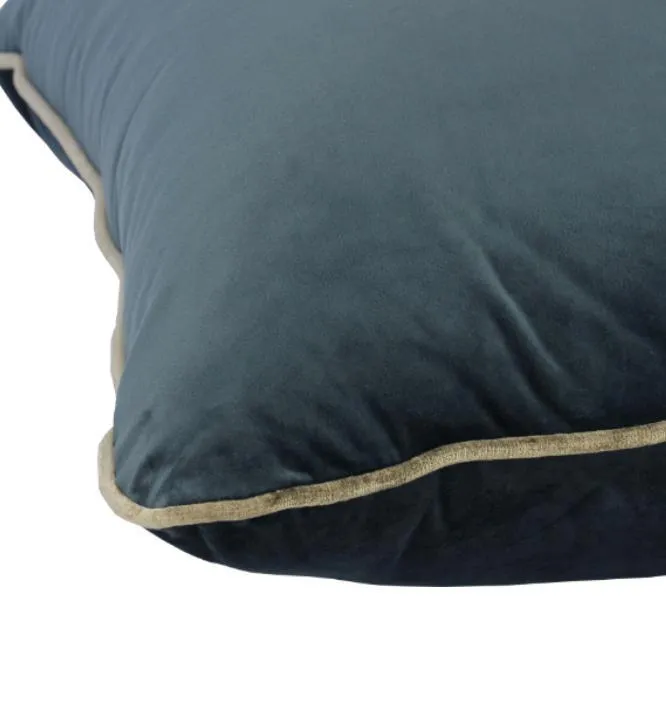 Coco Piped Velvet Cushions - Steel Blue ( Gold Trim )