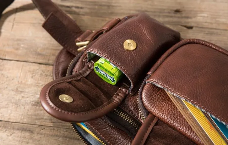 Coffee Cool Leather Fanny Packs Mens Waist Bag Hip Pack Belt Bag for Men