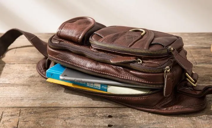 Coffee Cool Leather Fanny Packs Mens Waist Bag Hip Pack Belt Bag for Men