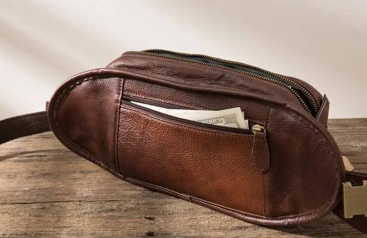 Coffee Cool Leather Fanny Packs Mens Waist Bag Hip Pack Belt Bag for Men