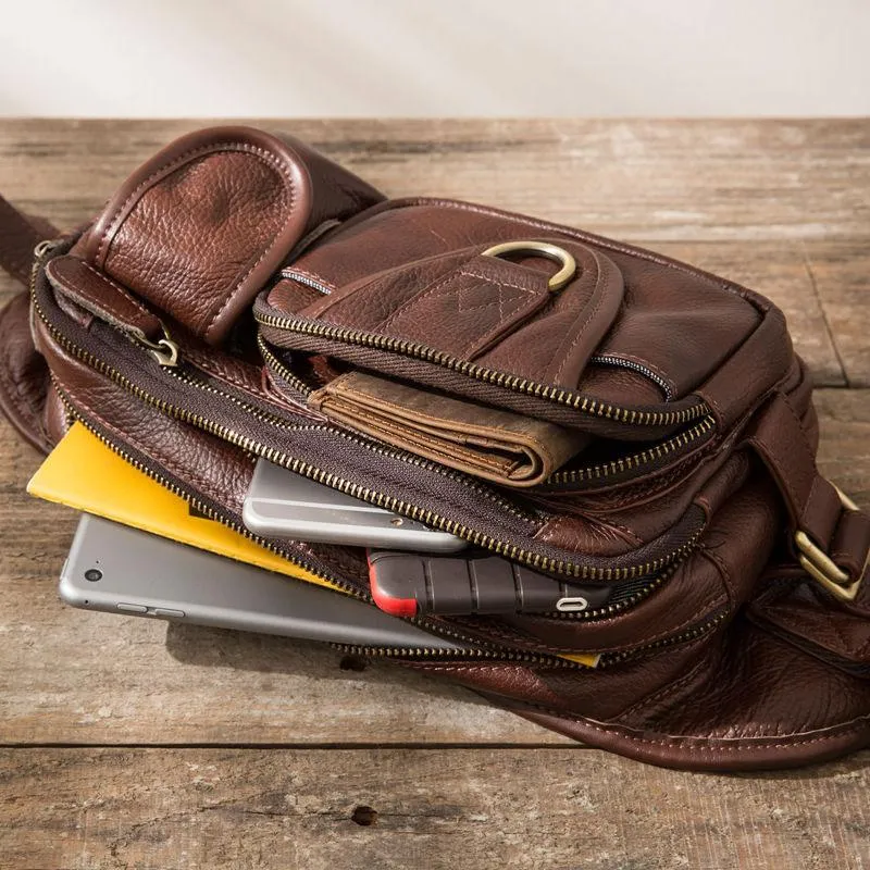 Coffee Cool Leather Fanny Packs Mens Waist Bag Hip Pack Belt Bag for Men